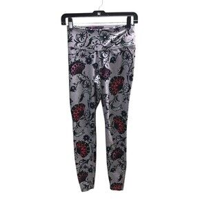 Ten One Pants Women's Size XS Gray Pink Floral Stretch Athletic Yoga